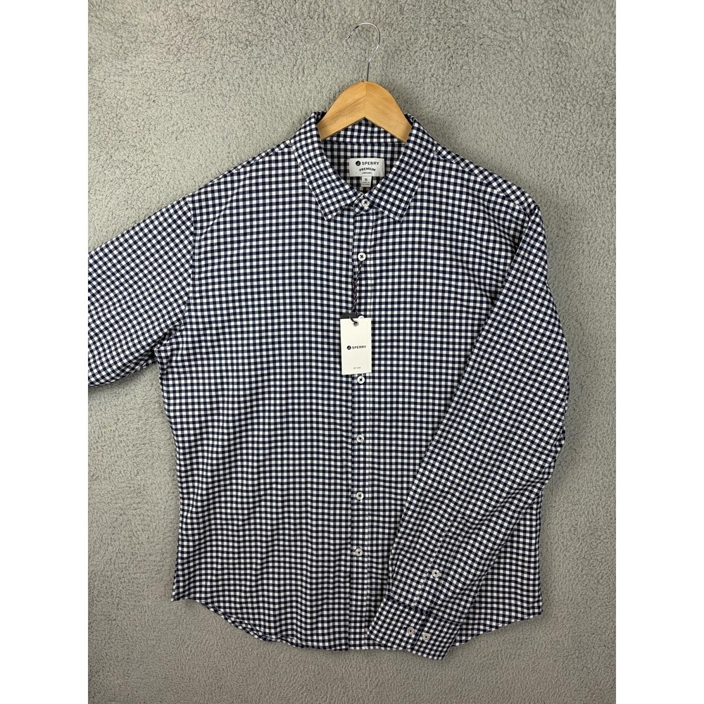 Sperry Shirt Mens XL Blue Check Long Sleeve Button Front Stretch Casual Men New